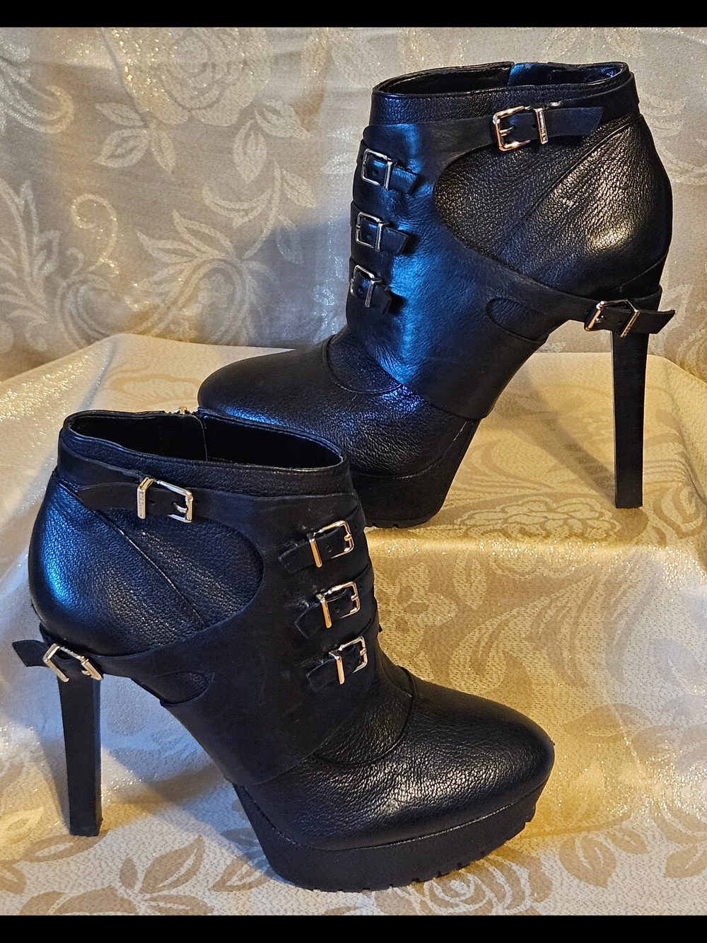 BCBGenerarion Black Buckle Detail Stiletto Ankle Boots - Size 9.5